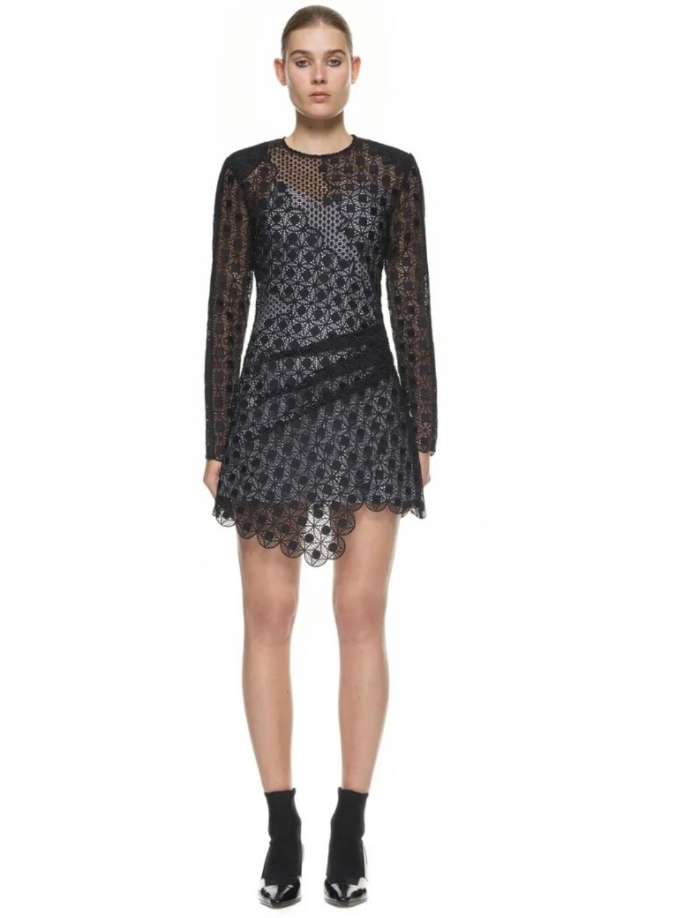 Self-Portrait Strike Guipure Lace Mini Dress Black Size US 6